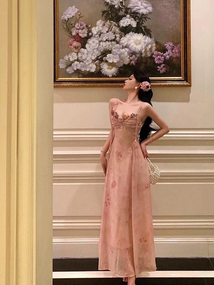 Classy A Line Spaghetti Straps Pink Lace Prom Dresses Birthday Outfits Evening Gown