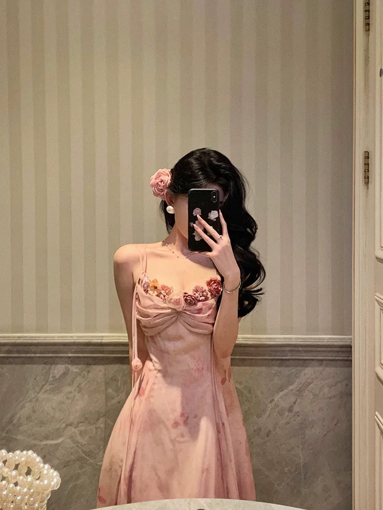 Classy A Line Spaghetti Straps Pink Lace Prom Dresses Birthday Outfits Evening Gown