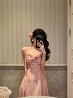 Classy A Line Spaghetti Straps Pink Lace Prom Dresses Birthday Outfits Evening Gown