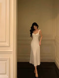 Classy A Line Straps White Prom Dresses Birthday Outfits Evening Gown