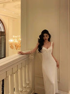 Classy A Line Straps White Prom Dresses Birthday Outfits Evening Gown