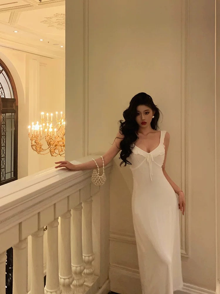 Classy A Line Straps White Prom Dresses Birthday Outfits Evening Gown