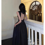 Simple A line Scoop Neckline Black Backless Prom Dresses Birthday Outfits Evening Gown