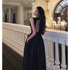 Simple A line Scoop Neckline Black Backless Prom Dresses Birthday Outfits Evening Gown