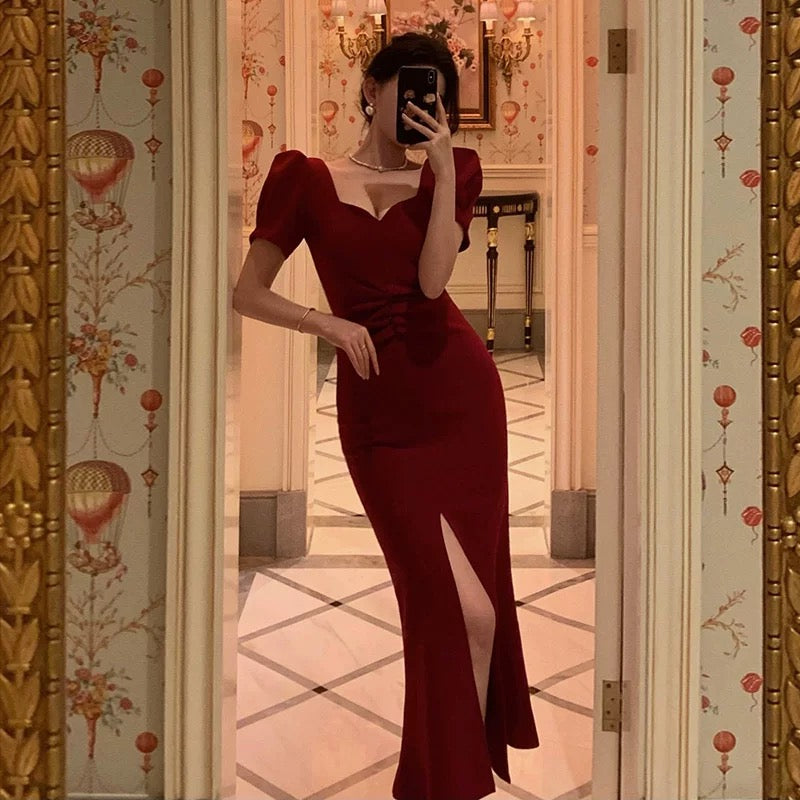 Classy Sheath Sweetheart Neckline Short Sleeves Red Prom Dresses Birthday Outfits Evening Gown