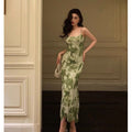 Elegant Sheath Spaghetti Straps Floral Green Prom Dresses Birthday Outfits Evening Gown