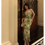 Elegant Sheath Spaghetti Straps Floral Green Prom Dresses Birthday Outfits Evening Gown