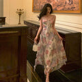Elegant A line Spaghetti Straps Pink Floral Prom Dresses Birthday Outfits Evening Gown