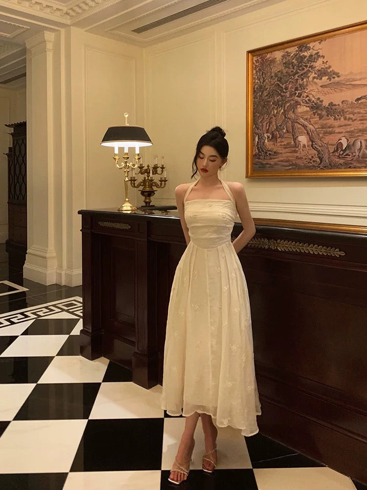 Elegant A Line Halter White Lace Prom Dresses Birthday Outfits Evening Gown