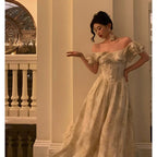 Sexy A Line Off The Shoulder Short Sleeves Floral Prom Dresses Birthday Outfits Evening Gown