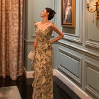 Elegant Sheath Square Neckline Floral Slit Prom Dresses Birthday Outfits Evening Gown
