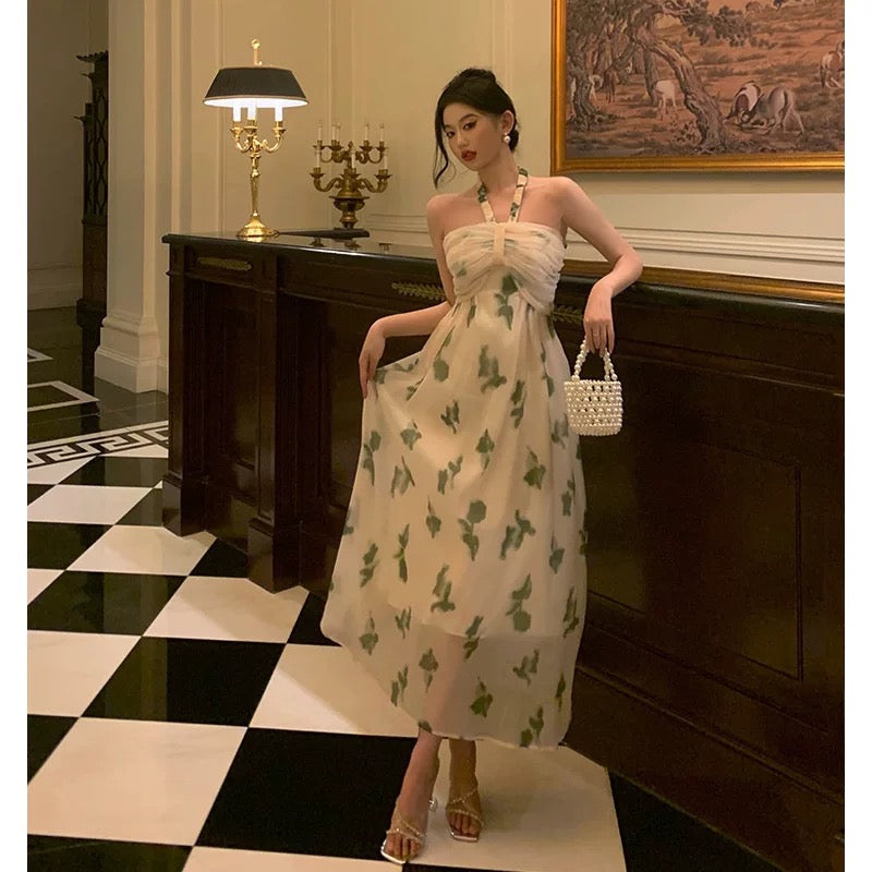 Sexy A Line Halter Floral Prom Dresses Birthday Outfits Evening Gown