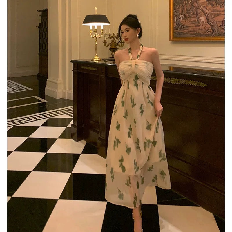 Sexy A Line Halter Floral Prom Dresses Birthday Outfits Evening Gown