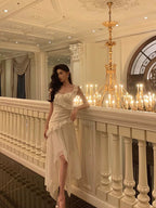 Sexy High Low Spaghetti Straps White Chiffon Ruffles Prom Dresses Birthday Outfits Evening Gown