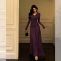 Elegant Sheath V Neckline Grape Long Prom Dresses Birthday Outfits Evening Gown