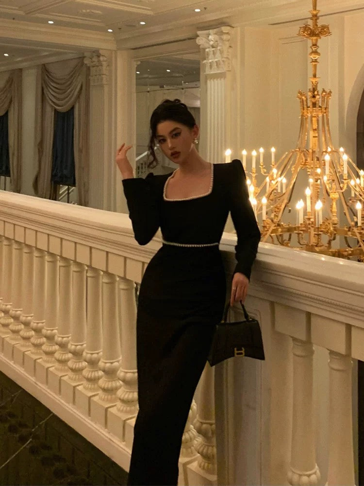 Elegant Sheath Square Neckline Black Velvet Prom Dresses Birthday Outfits Evening Gown