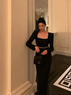 Elegant Sheath Square Neckline Black Velvet Prom Dresses Birthday Outfits Evening Gown