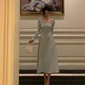 Sexy A Line Square Neckline Long Sleeves Prom Dresses Birthday Outfits Evening Gown