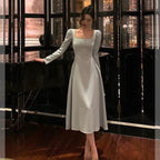 Sexy A Line Square Neckline Long Sleeves Prom Dresses Birthday Outfits Evening Gown