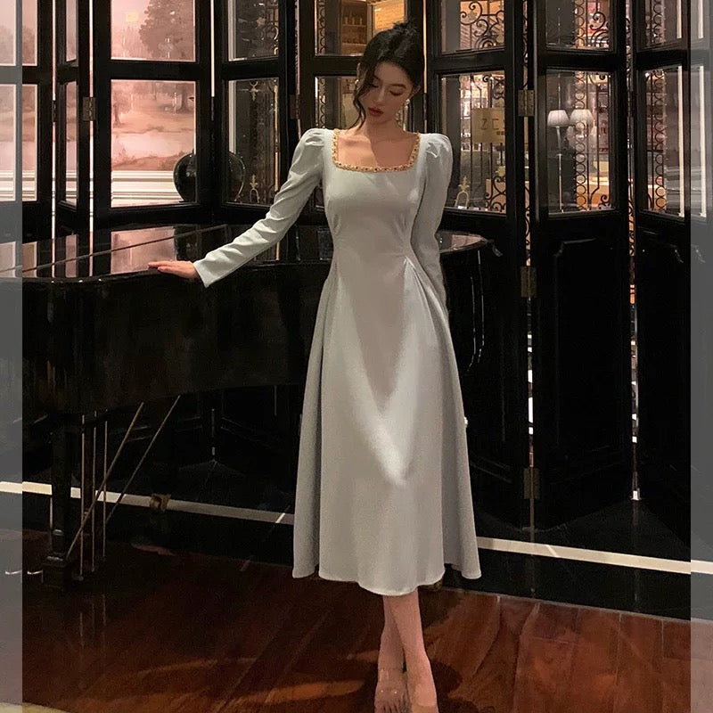 Sexy A Line Square Neckline Long Sleeves Prom Dresses Birthday Outfits Evening Gown