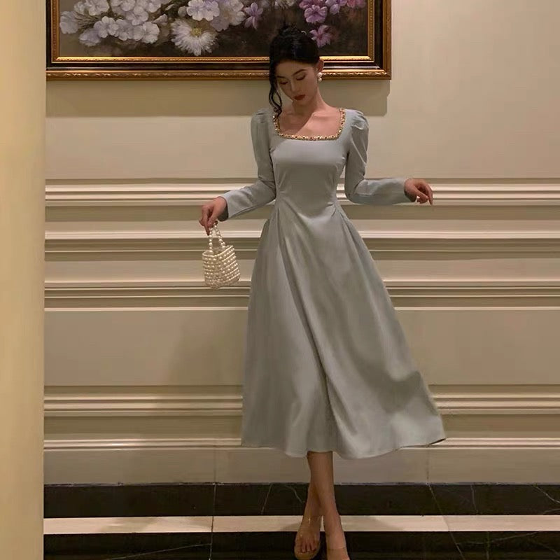 Sexy A Line Square Neckline Long Sleeves Prom Dresses Birthday Outfits Evening Gown