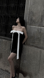 Stylish A Line Strapless Black Satin Cocktail Dress Short Homecoming Dress Y9454