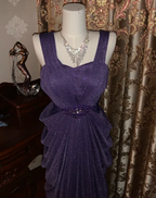 Sparkly Purple Tulle Sequin Beaded Pleated Mermaid Evening Dress Long Birthday Prom Gown