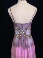 Pretty Ombre Purple Chiffon Beaded Long Evening Dress Formal Birthday Prom Dresses SP1438