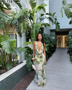 Classy Halter V Neck Chiffon Long Wedding Guest Dress Party Dress SP1123