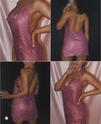 Charming Halter Sequin Sheath Cocktail Dress Pink Homecoming Dress Birthday Outfits Y8899
