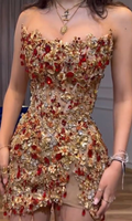 Beautiful Strapless Sequin Beaded Sheath Cocktail Dress Short Graduation Homecoming Dress Y9091