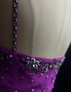 Classy Spaghetti Straps Purple Chiffon Beaded Long Wedding Guest Dress Formal Birthday Prom Dress Party Gown