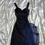 Vintage Ombre Blue Chiffon Beaded Long Prom Gown Evening Dress Y9744