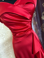 Fashion Red Off The Shoulder Satin Mermaid Long Party Dress Formal Wedding Guest Dress SP1885