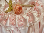 Sweet Pink Ball Gown Off The Shoulder 3D Flowers Beaded Long Birthday Party Dress Evening Gown With Gloves