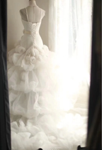 Charming Spaghetti Straps White Tulle Pleated Mermaid Long Wedding Dress Bridal Dress SP1212