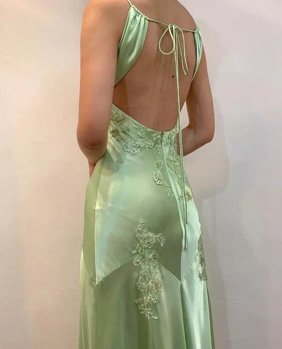Sexy Mint Green V-Neck Beaded Prom Dress Evening Dress Backless Party Gown  cc2053