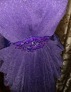 Sparkly Purple Tulle Sequin Beaded Pleated Mermaid Evening Dress Long Birthday Prom Gown