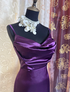 Stylish Spaghetti Straps Purple Satin Mermaid Long Evening Dress Birthday Dress SP1890