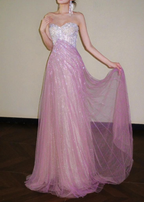 Glitter Strapless Pink Tulle Sequin A Line Long Party Dress Evening Gown
