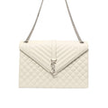 SAINT LAURENT GRAIN DE POUDRE MATELASSE CHEVRON LARGE TRIQUILT MONOGRAM SATCHEL WHITE 30CM ARS4381340717