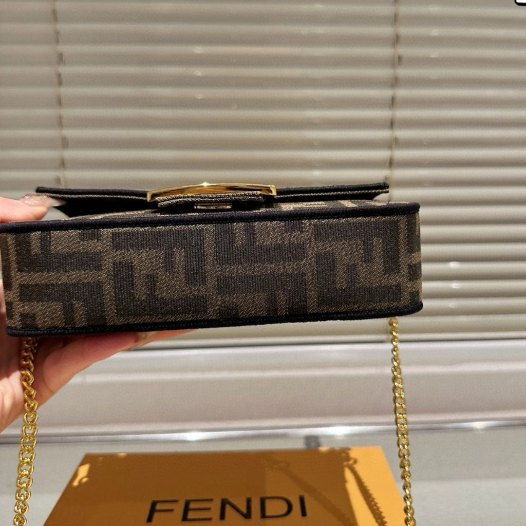 FENDI BAGUETTE MINI BROWN FF JACQUARD FABRIC BAG 20CM 8BS017A6V5F17U4
