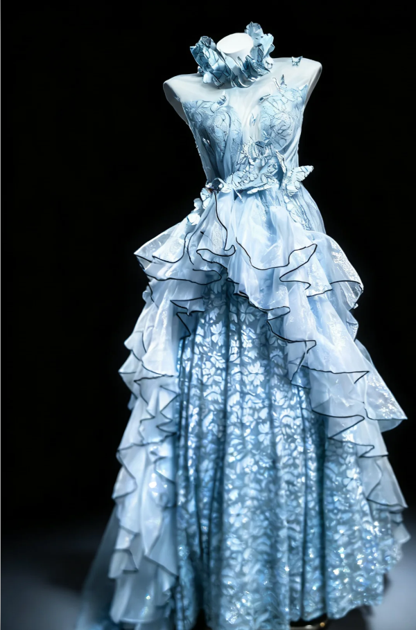 Glamorous Blue Tulle Lace Floral Long Party Dress Formal Birthday Prom Gowns SP1573