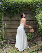Simple White Satin Spaghetti Straps A Line Party Dress Elegant Prom Dress Evening Gown cc1890