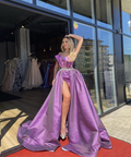 Purple dress with side slit prom gowns, bridal dresses, women wedding dress Y5230