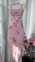 Sweet Spaghetti Straps Pink Chiffon Beaded Layered Mermaid Prom Dress Birthday Party Gown