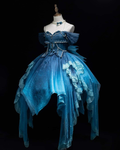 Beautiful Off The Shoulder Blue Chiffon Lace Formal Homecoming Dress 19th Birthday Dress Y9876