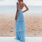 A-line Wide Straps Blue Sleeveless Floor Length Prom Dress,Blue Bridesmaid Dress Y981
