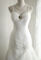 Charming Spaghetti Straps White Irregular Satin Organza Mermaid Princess Wedding Dress Long Bridal Gowns
