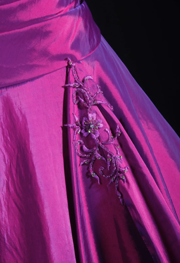 Glamorous Strapless Satin Ball Gown Purple Embroidery Beaded Long Birthday Party Dress Prom Gowns